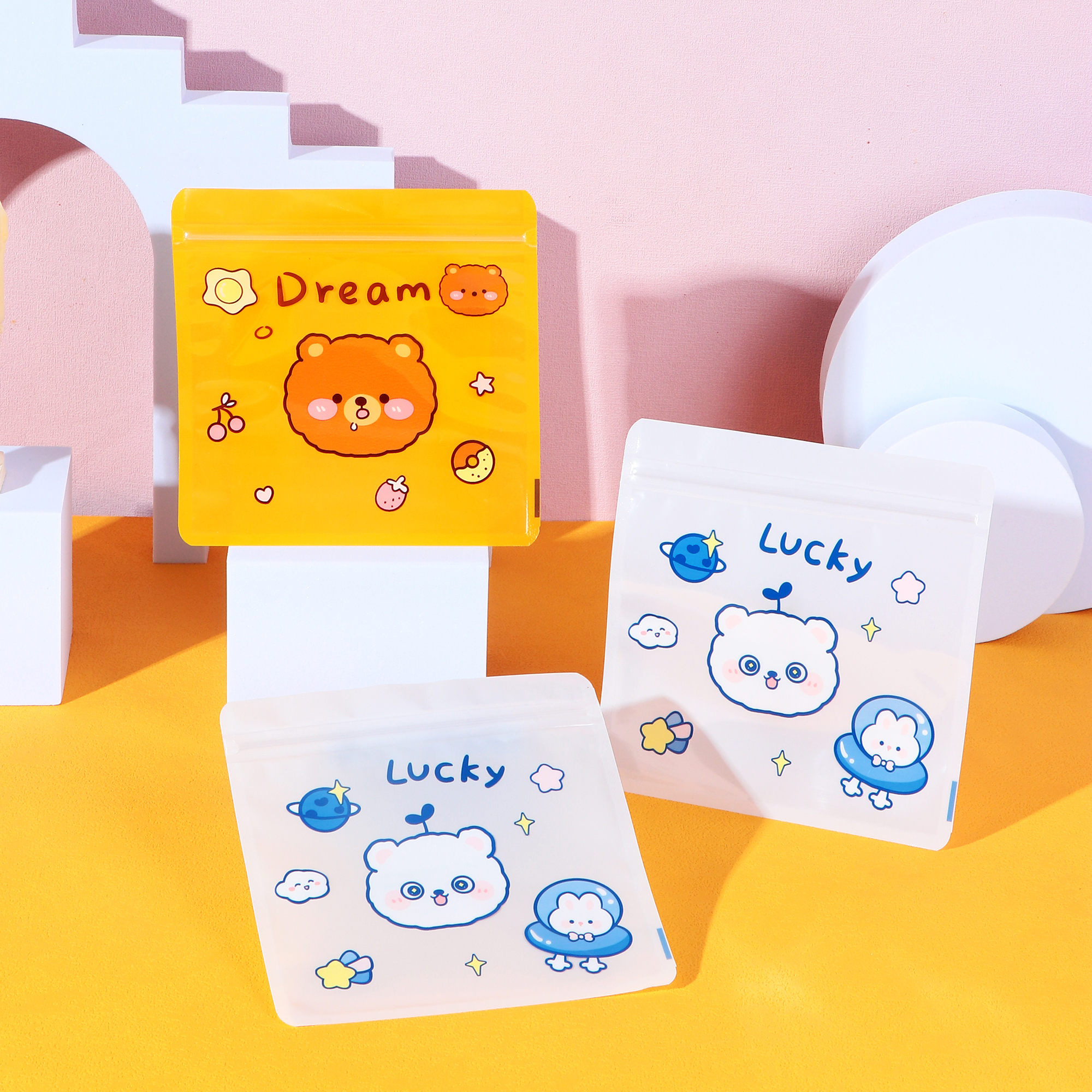 卡通小熊自封袋雪花酥包装袋曲奇饼干包装袋零食拉链袋可爱糖果袋