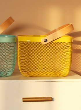 收纳篮零食铁艺小篮子置物筐玩具桌面杂物铁框超大号水果收纳筐