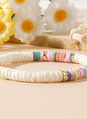 波西米亚手风铁胆石隔片贝壳手串弹力绳多款颜色可选手链