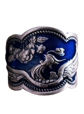 烧蓝工艺牡丹花凤凰民族风开口戒指女复古做旧个性文艺范食指环