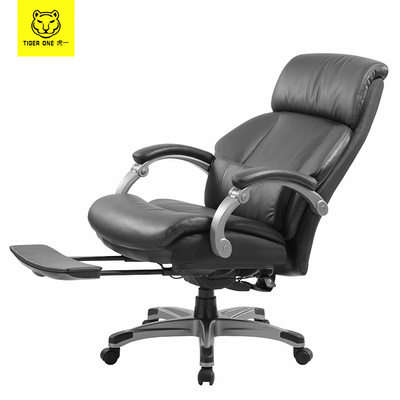 虎一办公家具人体工学办公椅子家用电脑椅老板椅可躺午休黑色真皮