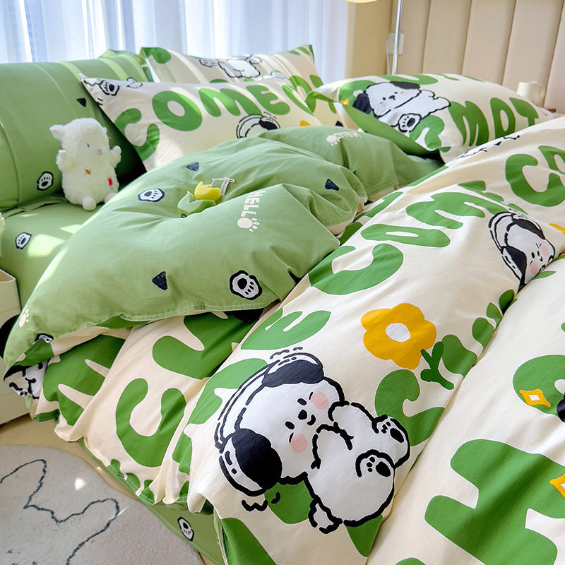可爱卡通全棉床上四件套100纯棉儿童被套罩床单笠款三4件套宿舍