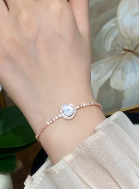 简约高级超闪圆圈锆石手链扭曲麻花圆形微镶锆石手绳抽拉绳手饰