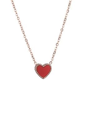 韩国东大门时尚红色爱心项链女简约玫瑰金桃心气质锁骨链吊坠