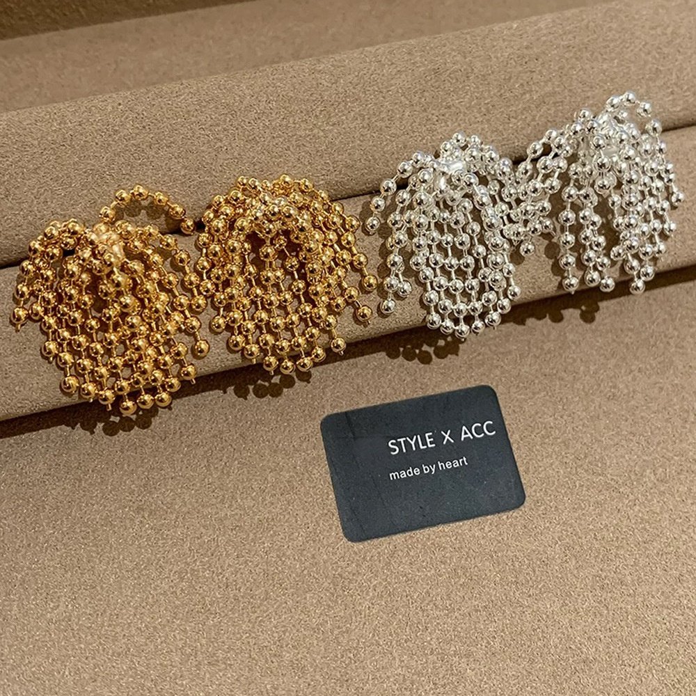 欧美夸张个性小众时尚设计感金属球球烟花流苏耳钉轻奢高级感耳饰