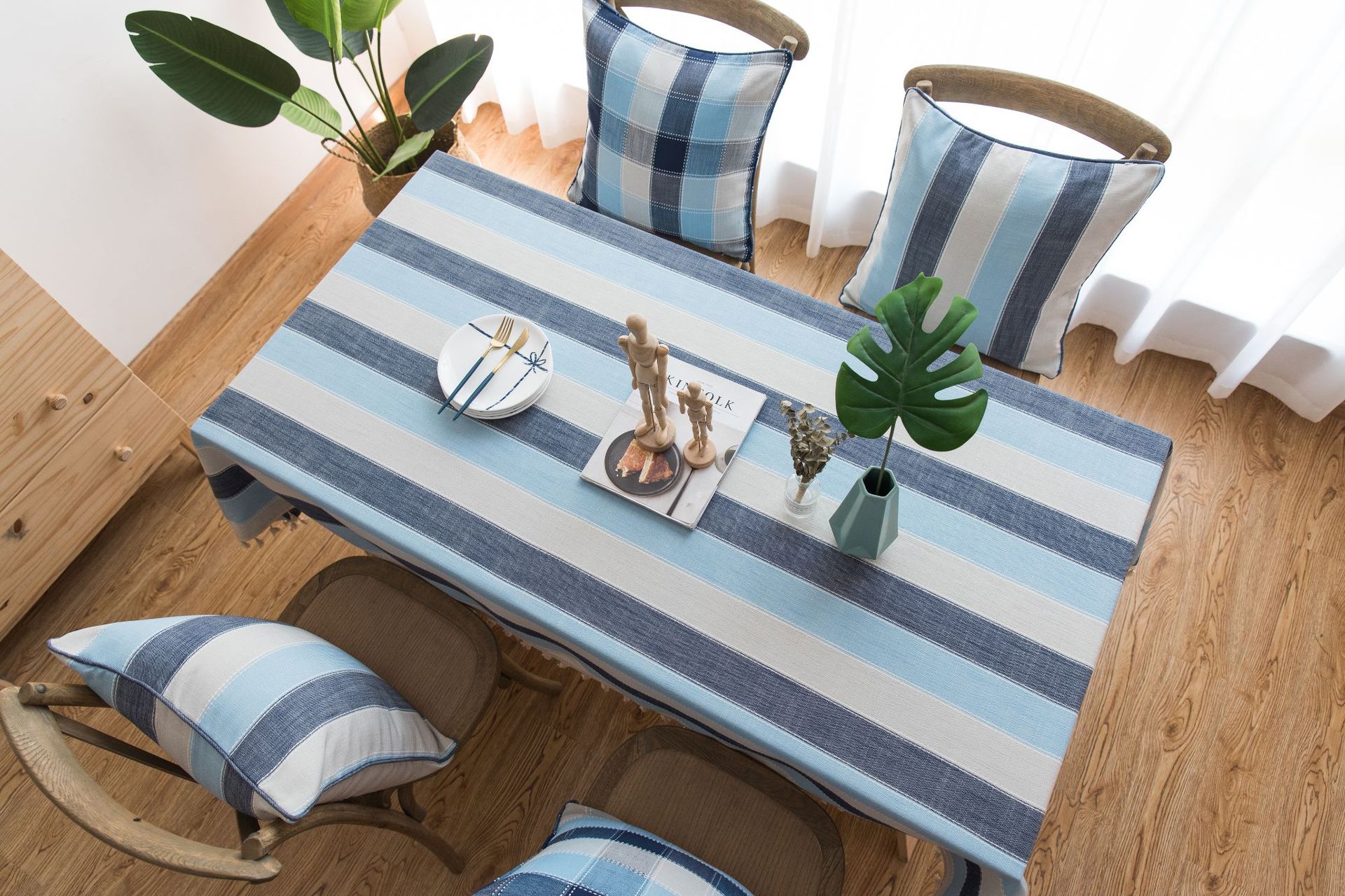 条纹防水桌布网红INS布艺棉麻风日式拼色流苏长方形茶几餐桌布