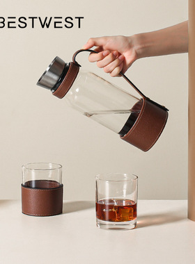 现代轻奢皮质透明玻璃冷水壶便携式露营酒壶水壶器皿