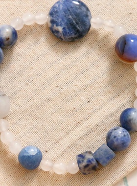 新中式 沧渊 天然蓝点石黑发晶玛瑙手串diy古风手饰手链