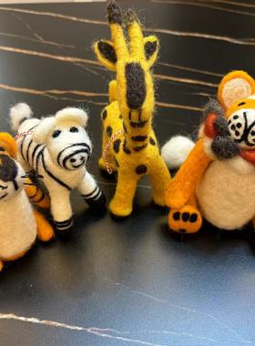 尼泊尔羊毛毡可爱手工戳戳乐小熊小鹿老虎狮子摆件挂件