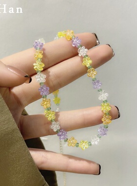 日韩国夏季小清新撞色花朵项链气质淑女颈链年新款锁骨链5265