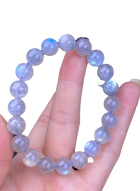 天然原矿灰月光拉长石手链灰月光手串男女款每颗带蓝光时尚送礼物