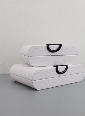 现代简约白色皮革收纳盒摆件样板房电视柜家居卧室首饰盒软装饰品