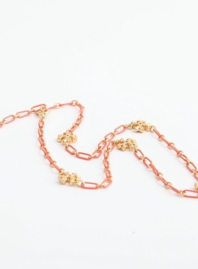 日常饰品t系列 复古金橘红色珐琅釉链条短款项链锁骨链