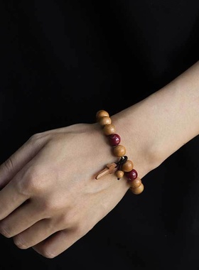 8/10mm桃木串珠手串文艺复古民族风紫金朱砂情侣手链小木剑手饰