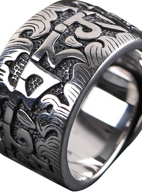 泰银复古做旧工艺戒指开口男款小众设计霸气指环