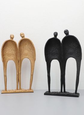 新中式铸铁双人组人物摆件样板房电视柜卧室书房桌面玄关软装饰品