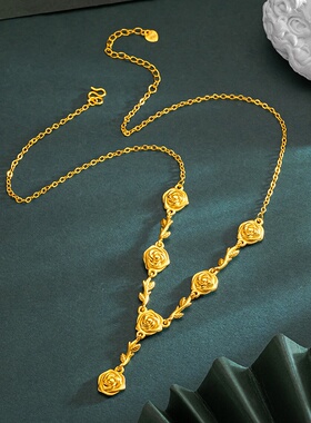 复古花枝玫瑰花项链越南沙金气质精致百搭轻奢款时尚铜镀金手链款