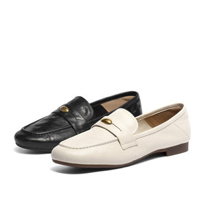 森达超软小羊皮新款小金豆乐福鞋女鞋厚底商场同款平底鞋XUJ01CA5