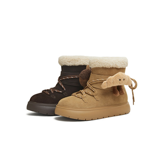 天美意可爱厚底加绒保暖雪地靴棉鞋女休闲短靴2025冬新款KXD60DZ5