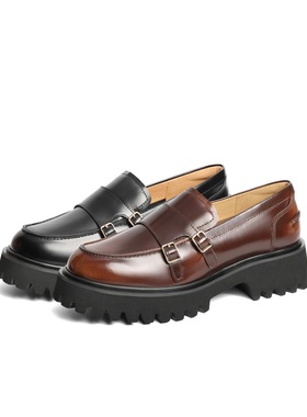 百丽厚底乐福鞋女25新款春真皮小皮鞋英伦风单鞋子BMME1AA5