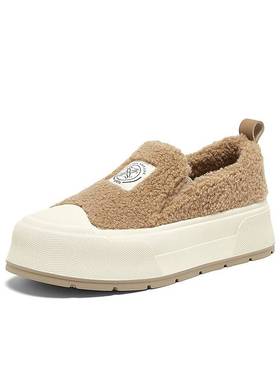 百思图2024冬季新款户外运动毛毛鞋松糕厚底女休闲鞋板鞋E8617DM4