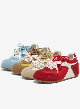 百思图25秋新款红色德训鞋内女厚底运动休闲鞋女鞋A6628CM5