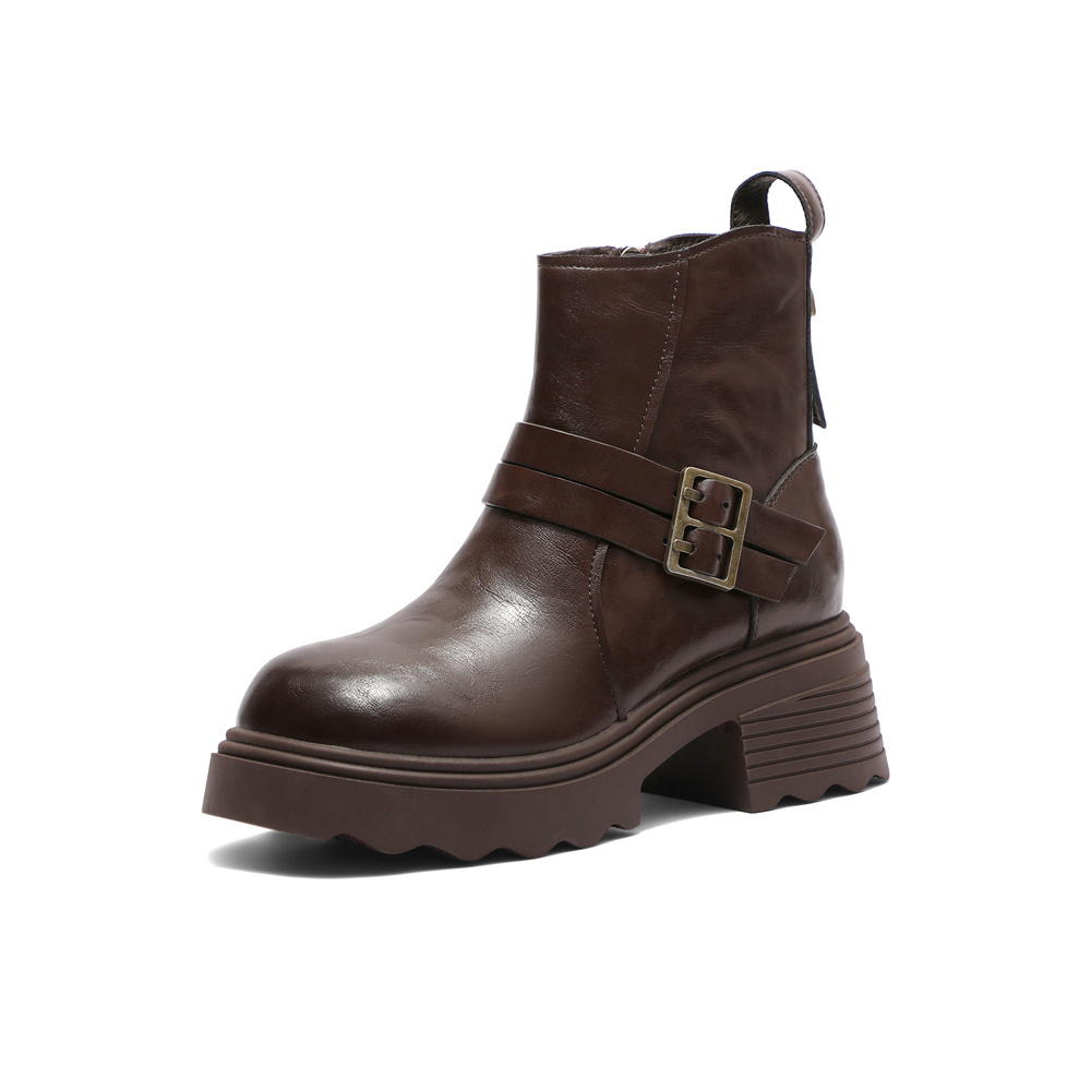 专柜正品森达时装靴女2025冬新皮带扣厚底粗跟潮流短靴ZTI04DD5