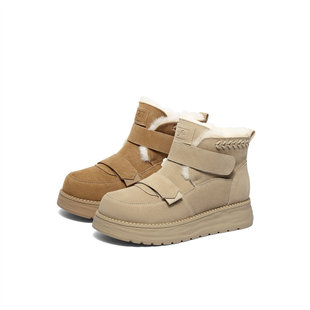 森达牛皮雪地靴女25冬舒适保暖加绒厚底魔术贴短靴棉鞋ZTI51DD5
