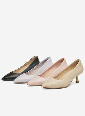 TATA他她法式气质高跟鞋女鞋黑色浅口低跟单鞋2025春新款7QT13AQ5