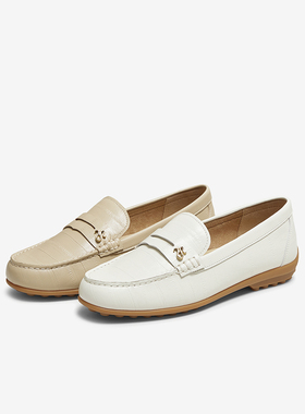 百思图2025秋季商场新款超软羊皮乐福鞋白色小皮鞋女单鞋RCD39CA5