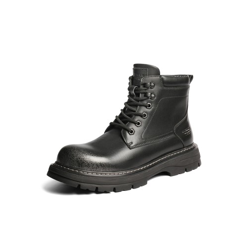 百丽男鞋休闲靴男士25新款冬季马丁靴加绒东北靴棉鞋A2279DD5