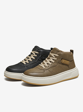 百思图2025冬季新款轻便厚底高帮板鞋潮流男鞋运动休闲鞋55070DD5