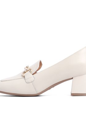 百丽舒适乐福鞋女2023春新羊皮革简约百搭通勤高跟单鞋B0963AA3