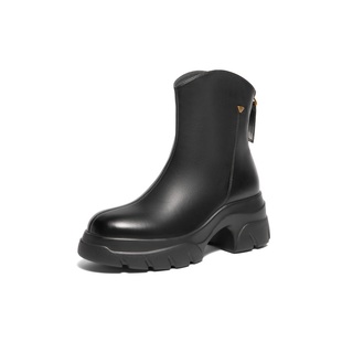 百丽Belle女鞋子厚底弹力靴女24冬季瘦瘦靴英伦风短靴子B8Q1DDZ4