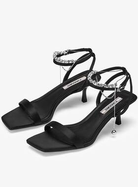 73hours女鞋自带追光2025夏款一字带细跟高跟法式女凉鞋AAH20BL5