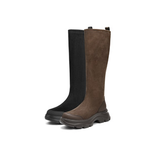 百丽复古厚底弹力高长筒靴女25冬季 显瘦瘦骑士靴子E4V1DDG5 新款