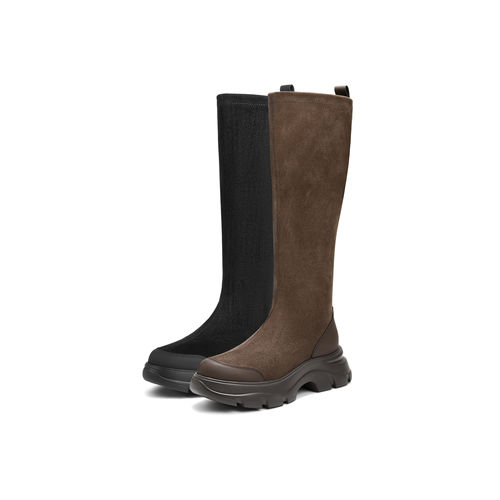 百丽复古厚底弹力高长筒靴女25冬季新款显瘦瘦骑士靴子E4V1DDG5