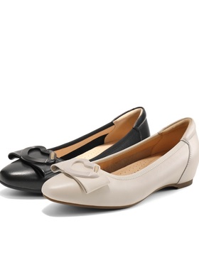 百丽休闲舒适单鞋女2025春新真皮蝴蝶结时尚单鞋D3R1DAQ5