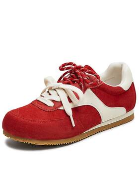 天美意平底红色复古阿甘德训鞋女休闲运动鞋2025秋季新款KG115CM5