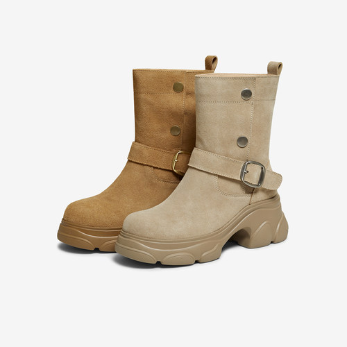 TATA他她暖喵喵雪地靴加绒冬雪地棉西部筒靴子毛毛短筒靴CEG11DZ5