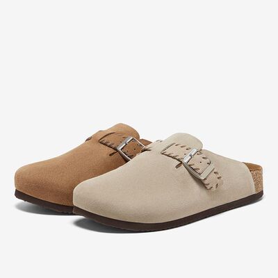 Bata勃肯鞋女2025春商场新款英伦风牛剖皮舒适厚底一脚蹬AYR20AH5