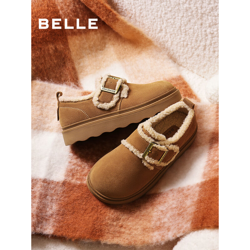 专柜正品百丽复古毛边雪地靴女2025冬新舒适毛里休闲鞋E5N1DDM5