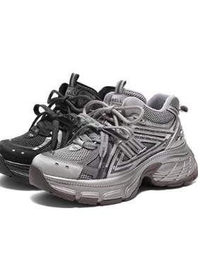 百丽机能风拼接老爹鞋女2026春新厚底增高加绒休闲鞋E8X2DAD6