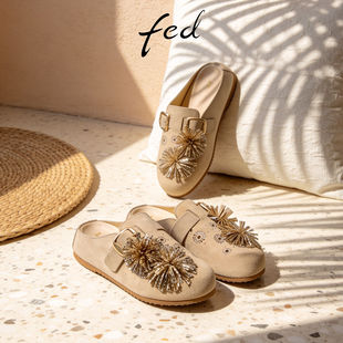 fed厚底勃肯凉拖鞋女夏季复古小个子内增高包头拖鞋GTX300