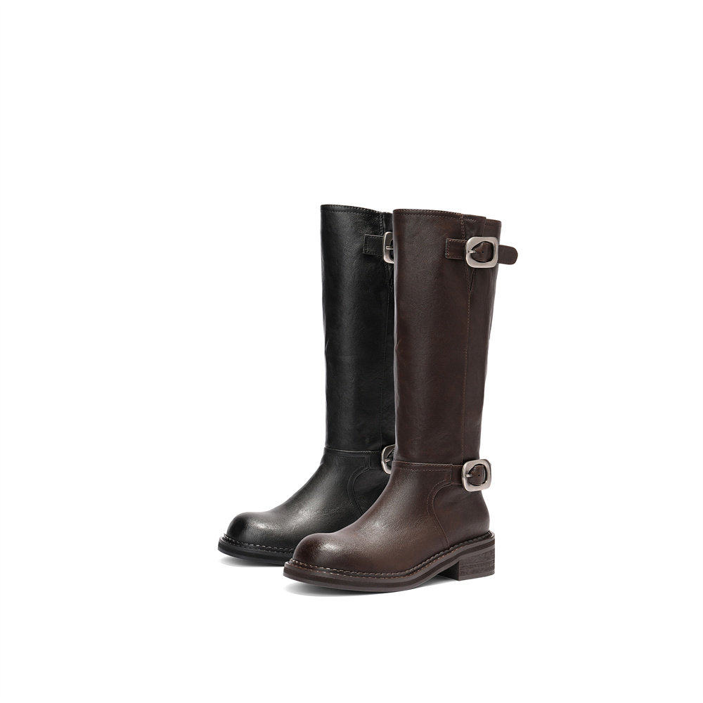 明星同款森达银河骑士骑士靴女25年冬复古厚底显瘦长筒靴ZTI46DG5,女鞋,骑士靴,淘宝优惠券,粉丝福利购,淘宝优惠卷