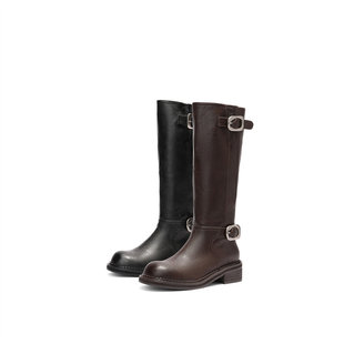 明星同款 森达银河骑士骑士靴女25年冬复古厚底显瘦长筒靴ZTI46DG5