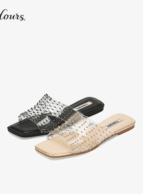 73hours女鞋揉碎银河2025夏款平底拖鞋外穿胶片水钻凉拖AAH25BT5