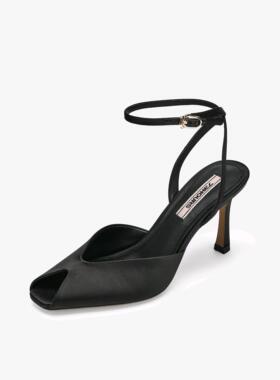 73hours女鞋Gracie2026年春季新款鱼嘴细跟黑色高跟鞋女后空凉鞋