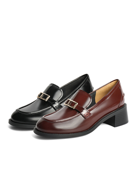 百丽粗高跟乐福鞋女2024秋季新款舒适百搭单鞋3PA27CA4