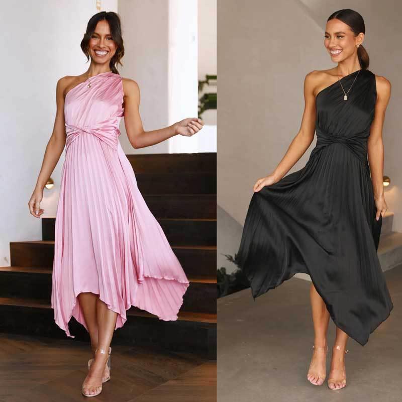 Dress Long Dress Party Swing Pleated Color Solid Womens